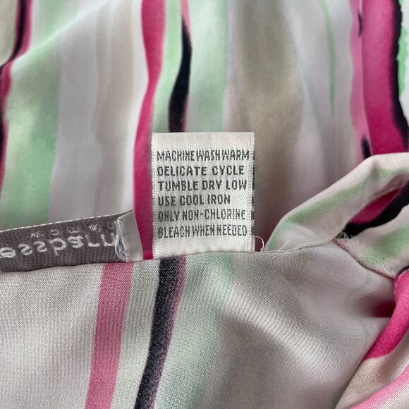 Dress Barn Blouse Plus Size 1X White Pink Green Stripe Button Long Sleeve Office - Picture 12 of 15